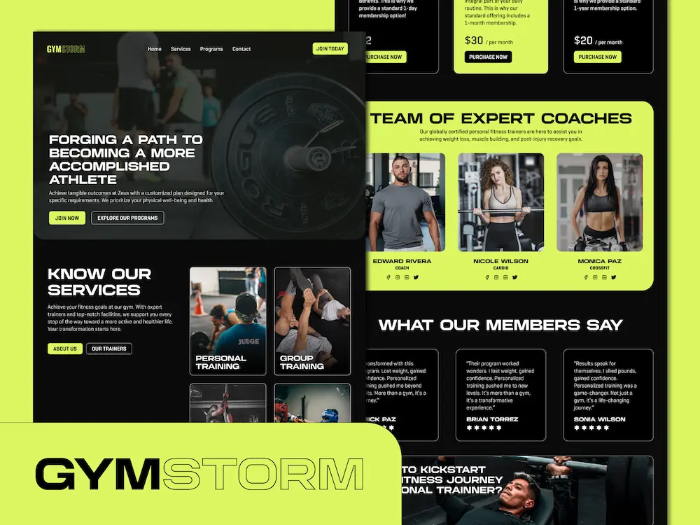 GYMSTORM fitness landing page picture