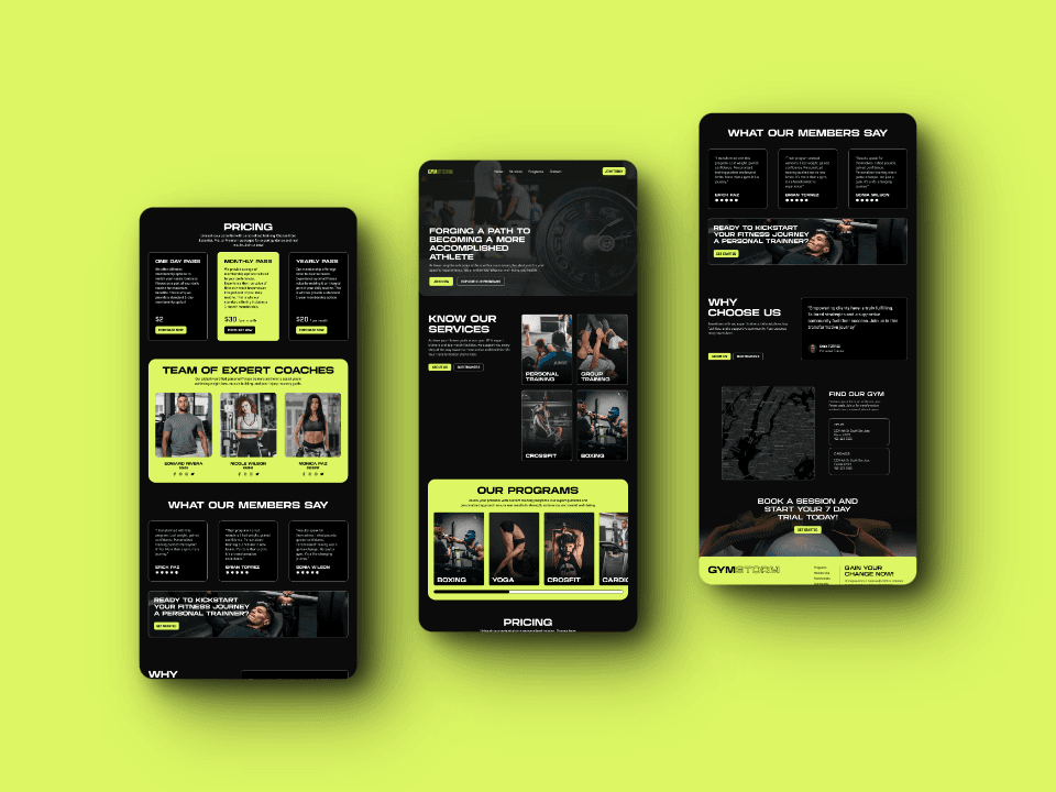 GYMSTORM fitness landing page picture